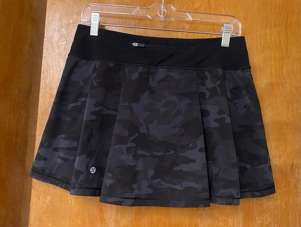 Lululemon Pace Rival Mid Rise Skirt Heritage 365 Camo Deep Coal Multi Black Sz 6